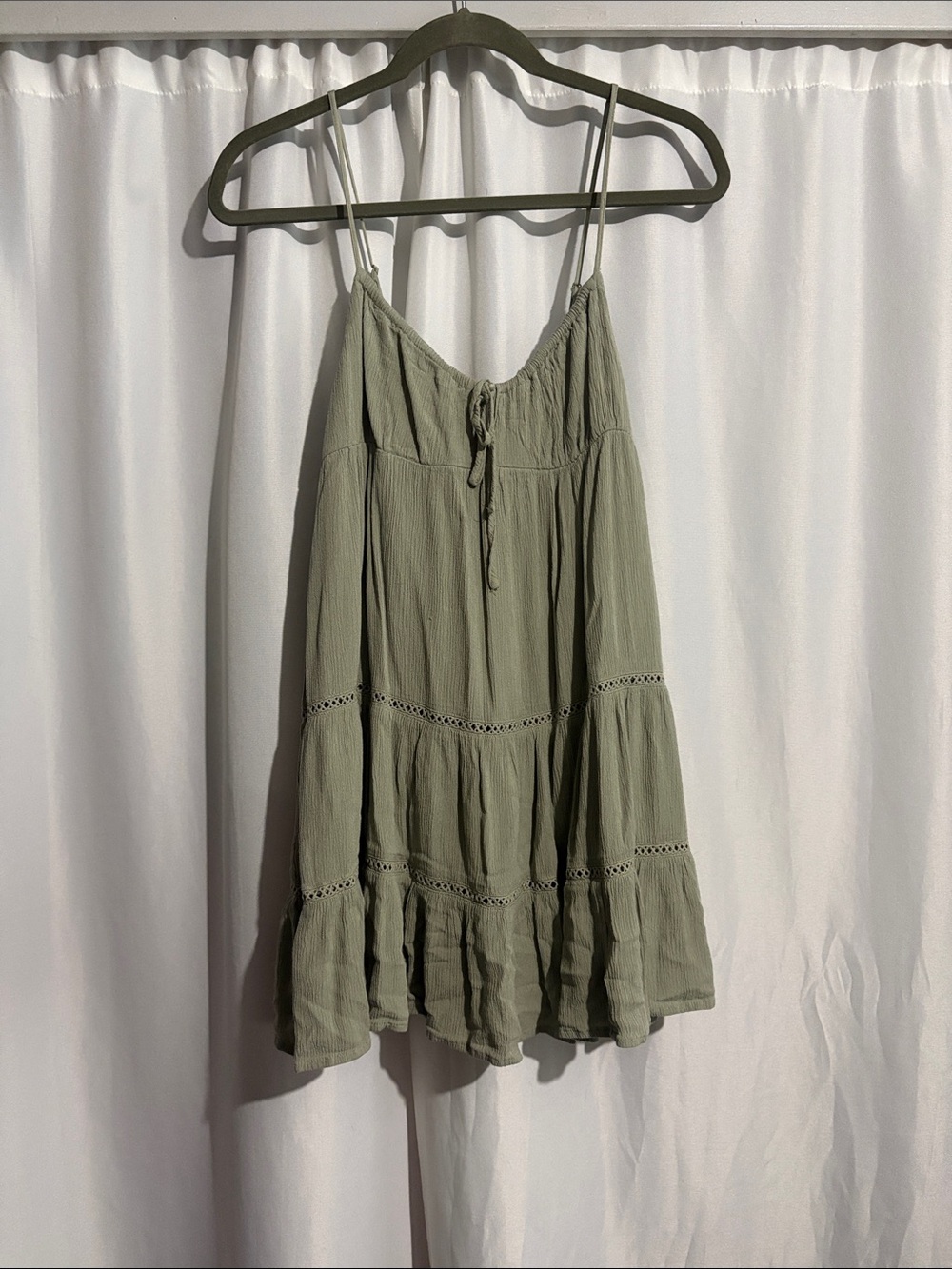Garage Olive Green Smocked Bodice Spaghetti Strap Dress